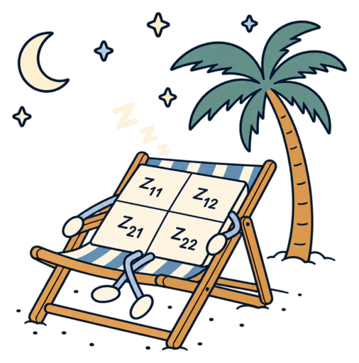 A matrix relaxing in a beach chair under a palm tree.