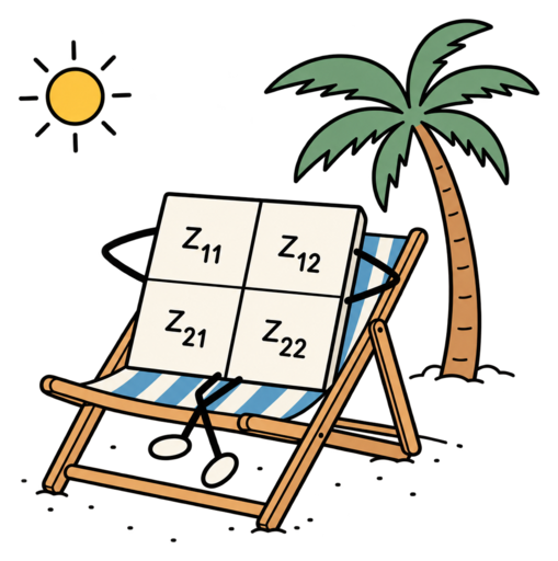 A matrix relaxing in a beach chair under a palm tree.